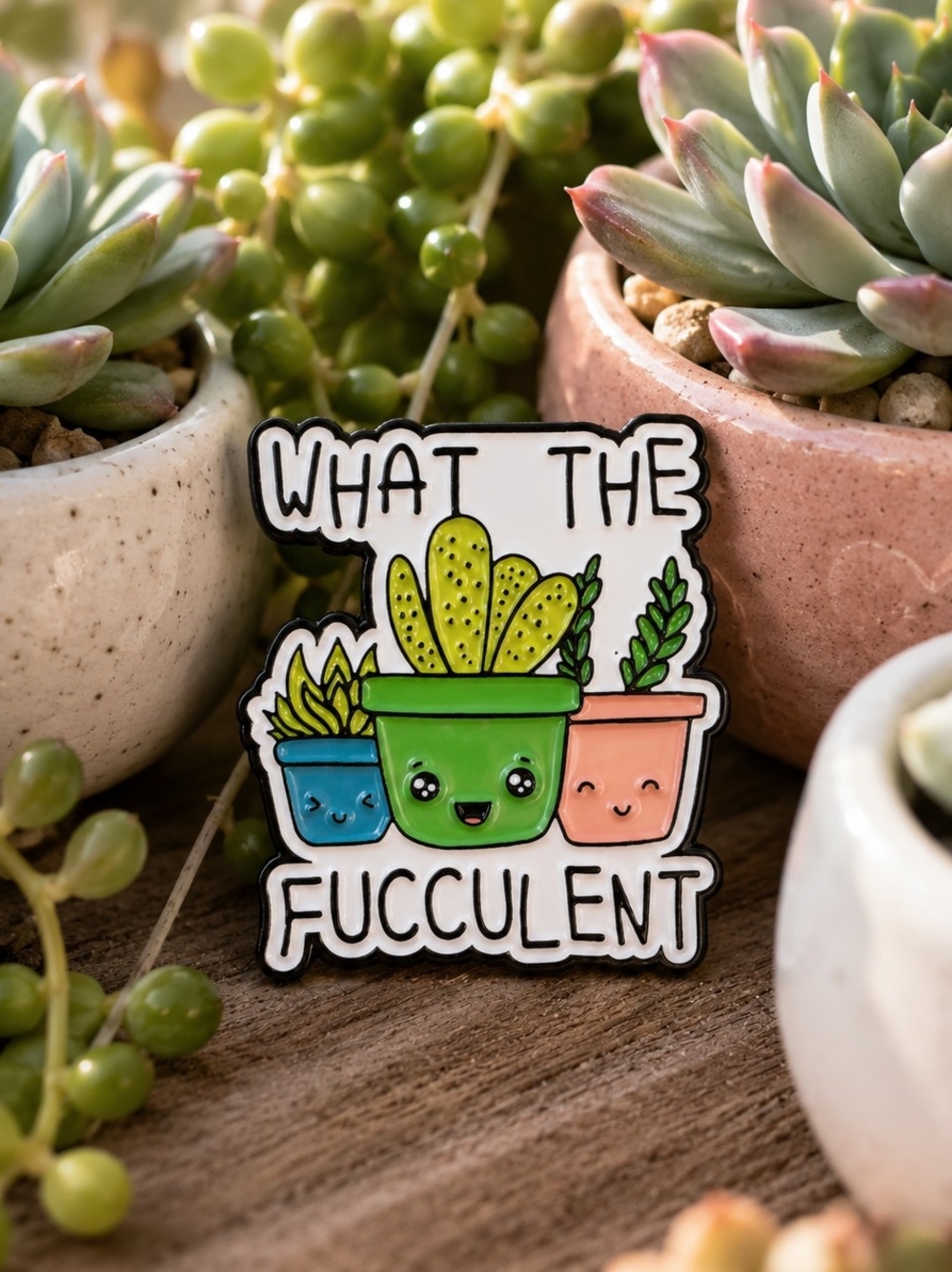 2 for $18 What The Fucculent Enamel Pin Brooch - Cute Succulent Pots New